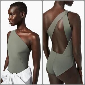 Lululemon Lab Asymmetrical One-Shoulder Bodysuit Full-On Luxtreme Green Sz 6